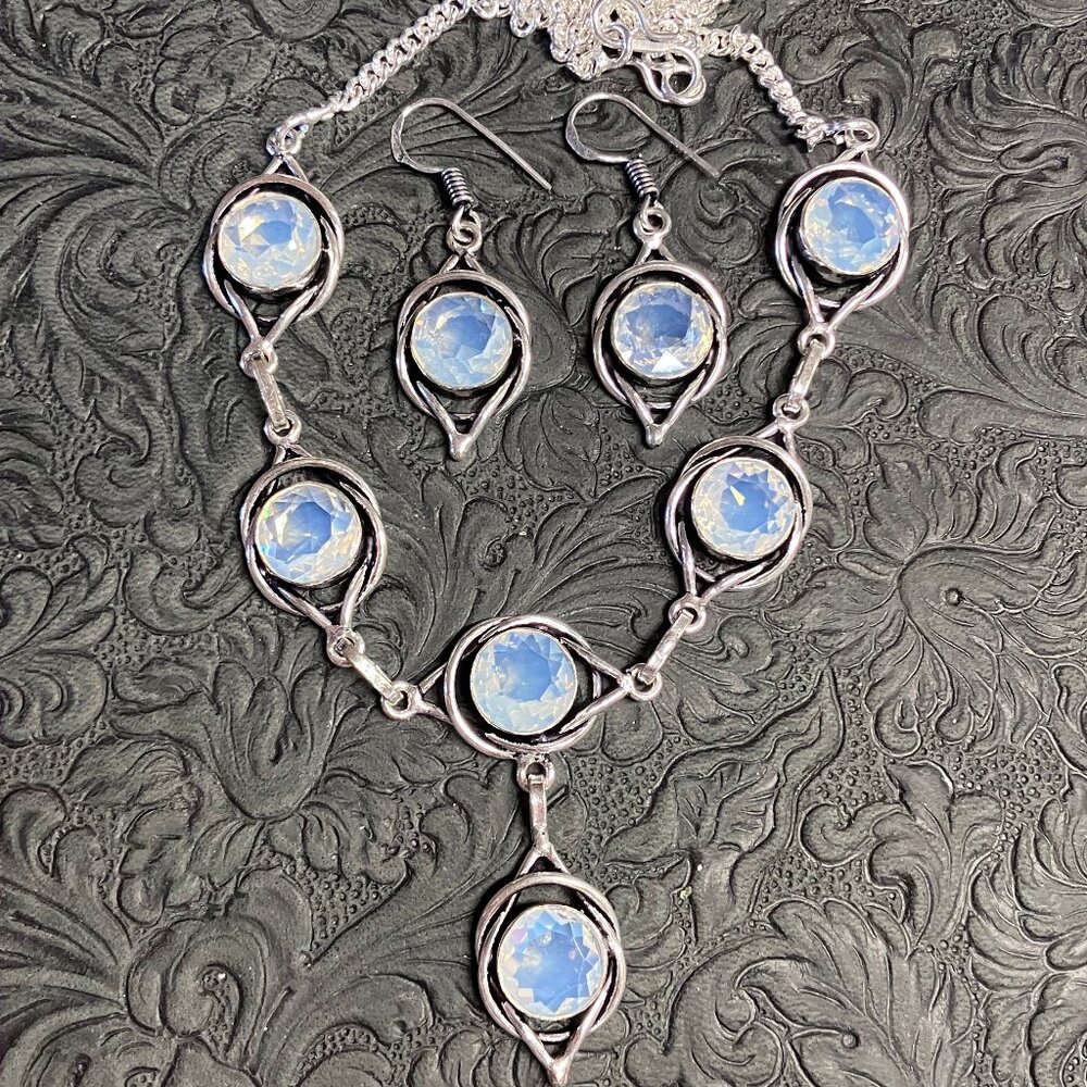 Opalite Celtic Witchy Fairy Core Knot Necklace and Earring Jewelry Set